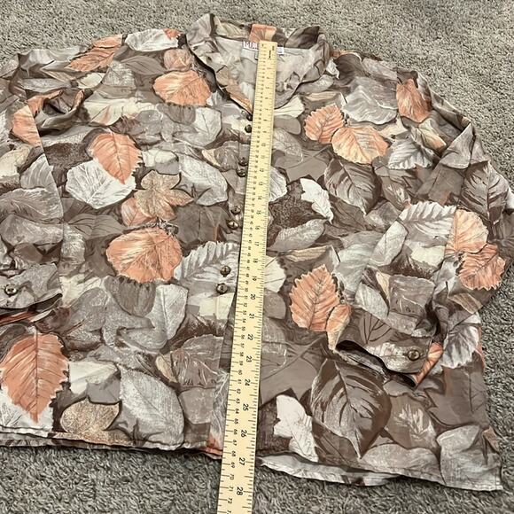 EUC Milano Blouse Top 100% Silk Long Sleeve Fall Leaves Muted Neutrals M Neutral - Picture 9 of 16